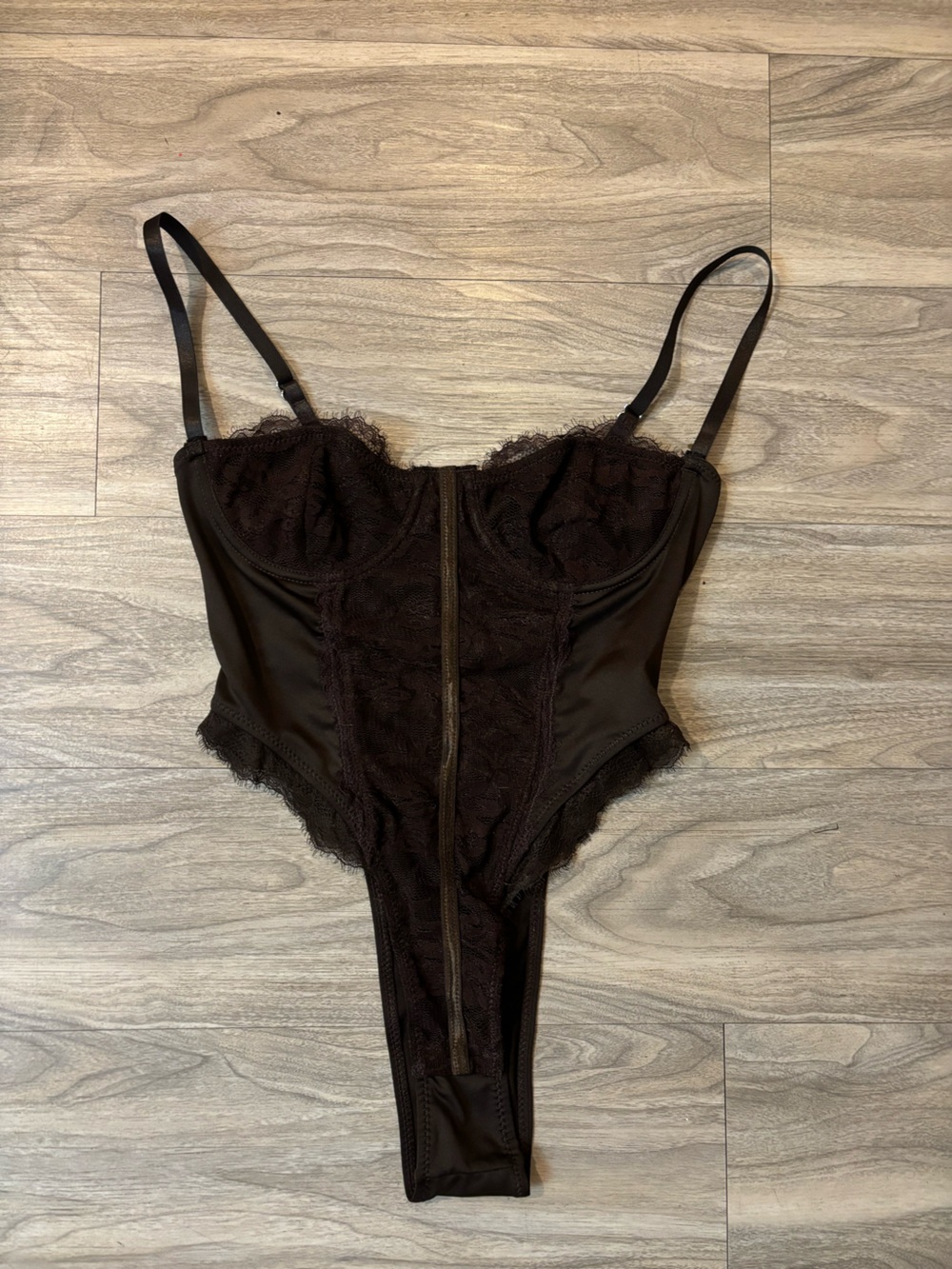 Lace-Front Black Satin & Lace Bodysuit Shapewear